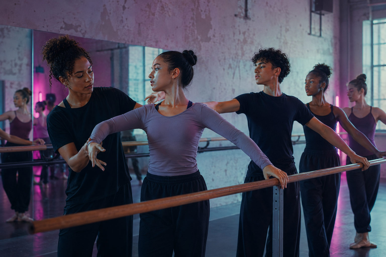 A teacher guiding a student through a move during a trial class